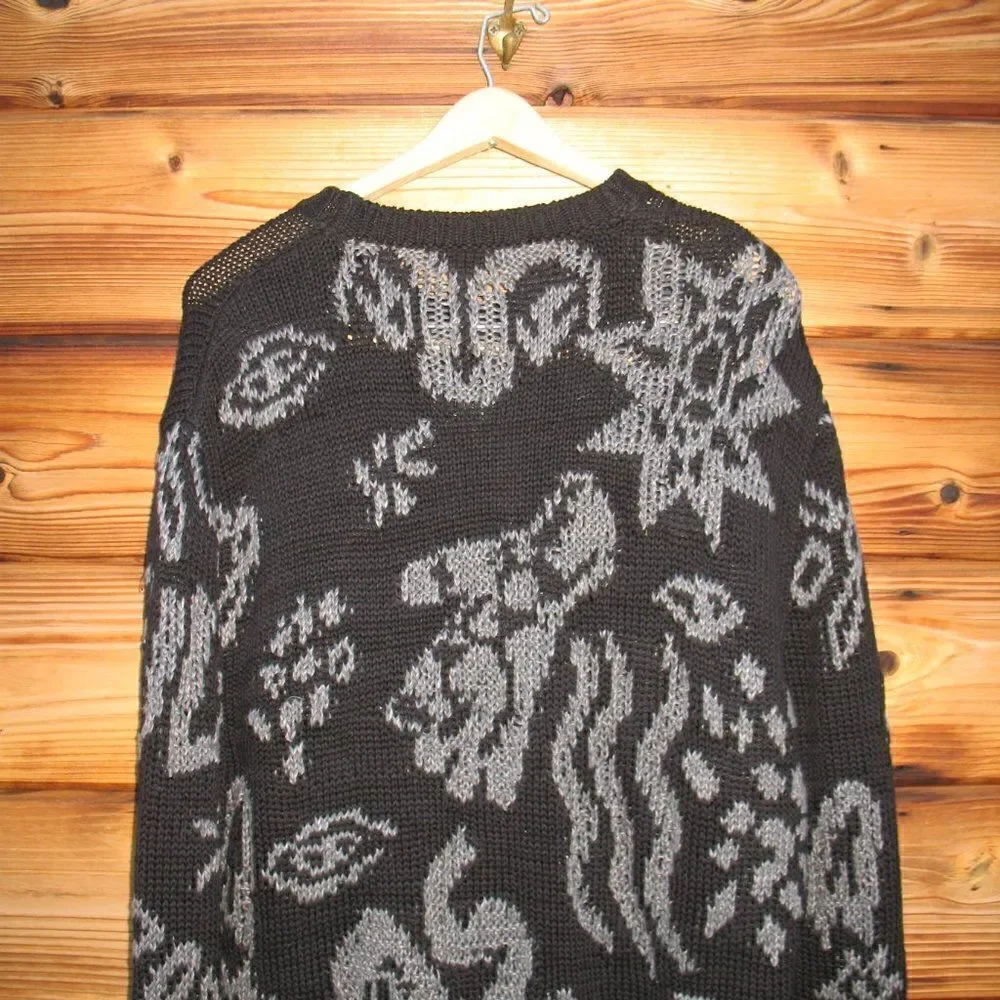 Rare Black Gray Oversize Graphic Sweater